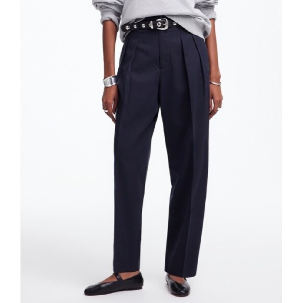 MADEWELL Pleated Carrot Pants Cotton Wool Twill Tapered Trousers Black Coal Sz 2 - Picture 2 of 11